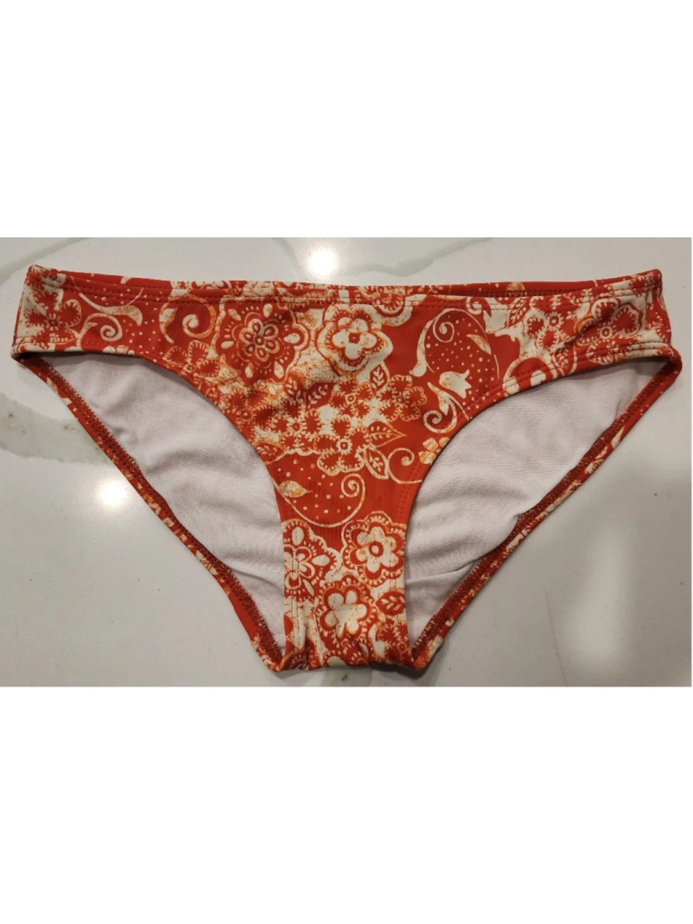 Pool Party Orange Floral Halter Bikini Set Womens XS Triangle Top Cheeky Bottoms - Picture 6 of 12